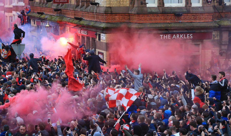  Liverpool fans fill the streets outside Anfield