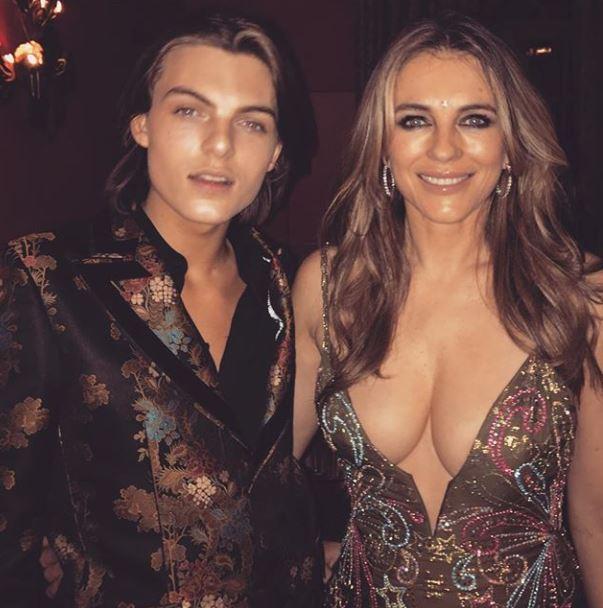  Elizabeth Hurley showed off her cleavage in a plunging gown as she celebrated son Damian's birthday