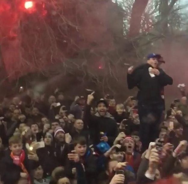  Thousands of fans gave the City bus a hostile reception before it arrived for the Champions League showdown