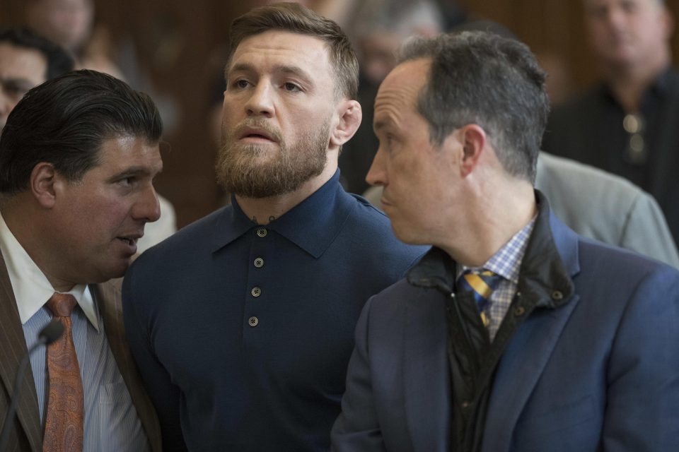 Conor McGregor appeared handcuffed in a Brooklyn Court where the charges were read out against him - he could face seven years in jail