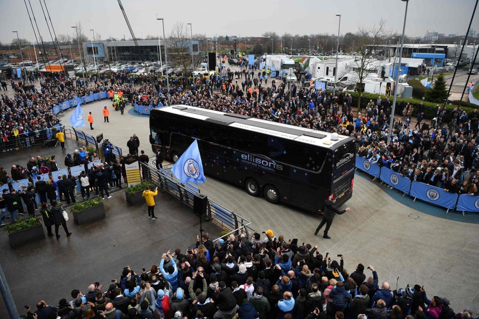  Pep Guardiola's team bus will head to the main entrance prior to quarter-final second leg tie