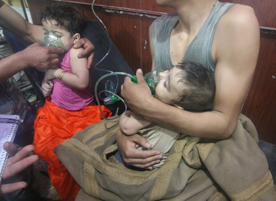  An affected Syrian child receives medical treatment after Assad regime forces allegedly conducted poisonous gas attack