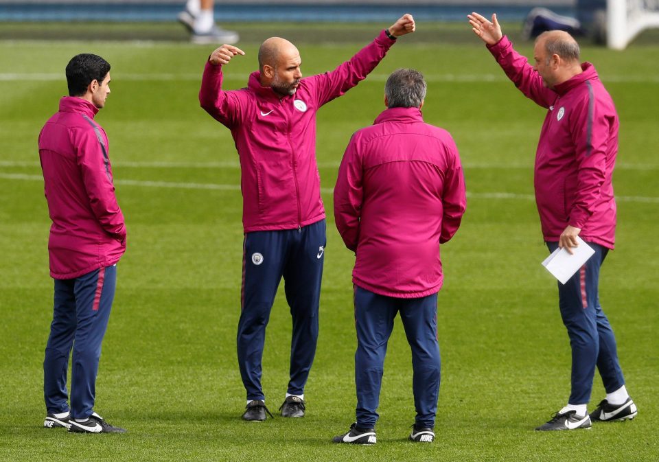  Pep Guardiola gears up for training today as he hopes to lift his team for the Champions League return against Liverpool at the Etihad on Tuesday night