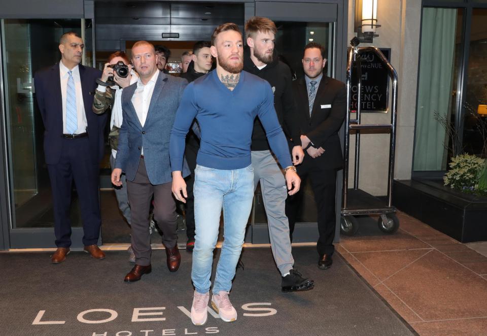  Conor McGregor was pictured out and about for the first time yesterday as he, along with friends, left the Loews Regency in New York