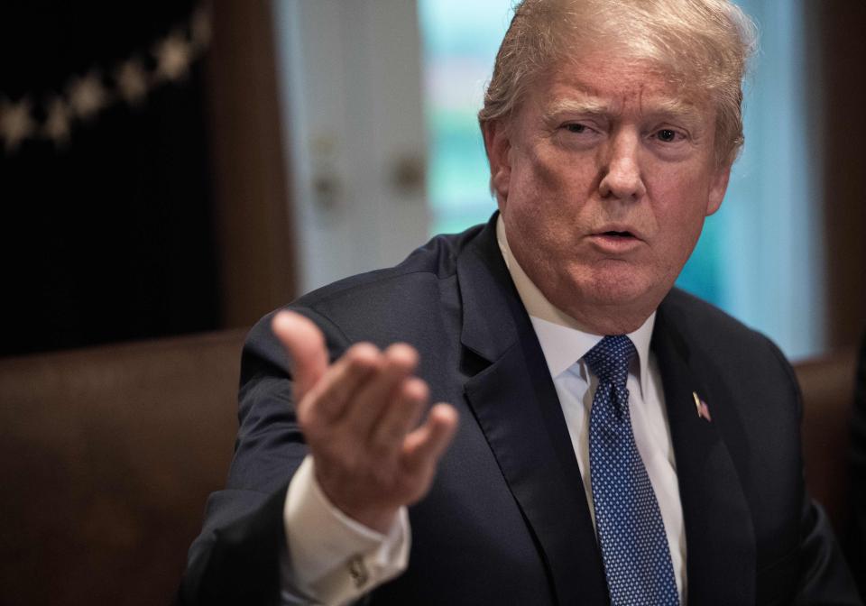  Trump speaks during a meeting with senior military leaders at the White House in Washington DC on April 9