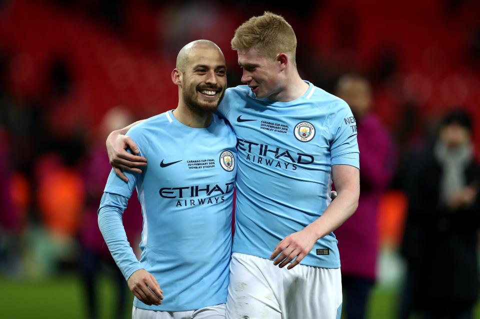  Kevin De Bruyne, right, and David Silva, left, have helped fire City to the Premier League title