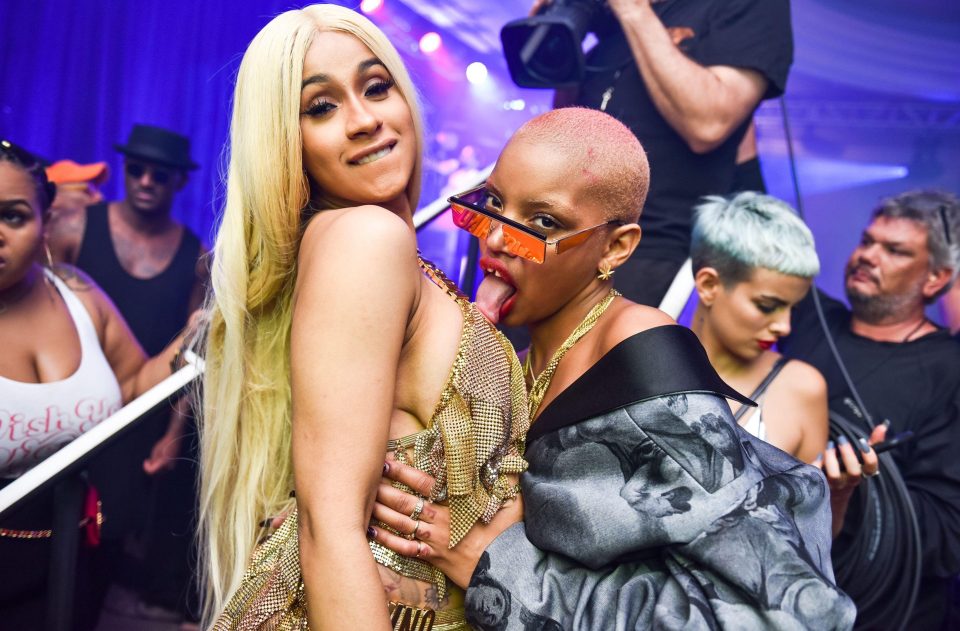  Cardi B, left, with American model Slick Woods, right, in Miami late last year