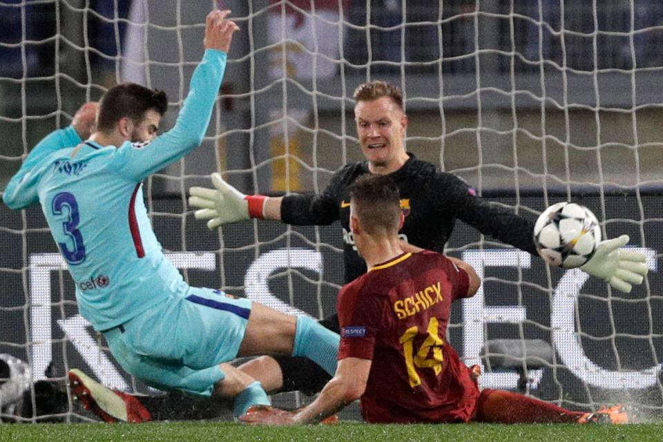  Marc-Andre ter Stegen saves well from a Patrik Schick chance