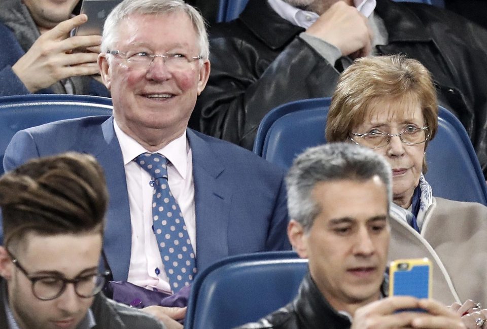  Former Man Utd boss Alex Ferguson and wife Cathy watch Roma KO Barca