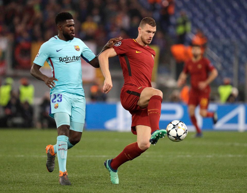  Barcelona defender Samuel Umtiti shadows ex-Man City striker Edin Dzeko