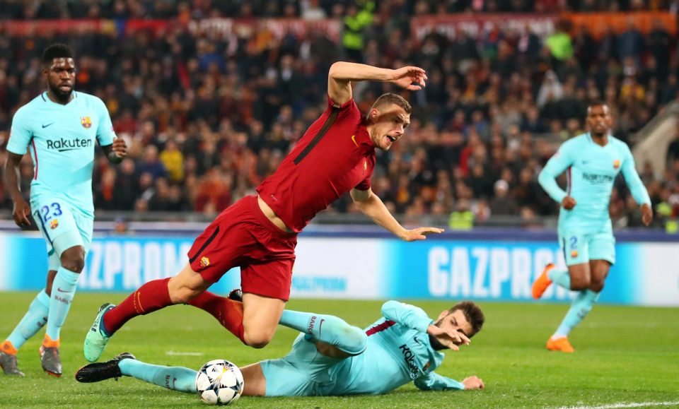  Edin Dzeko was brought down by Gerard Pique for the penalty