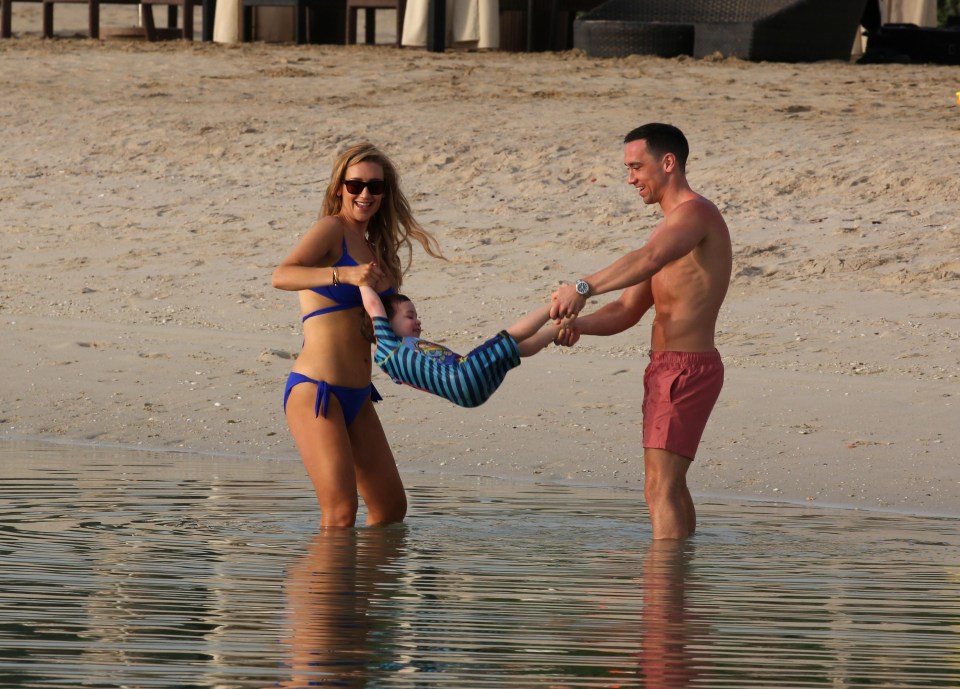 Catherine and husband Tom Pitford were seen playing with their three-year-old Alfie in the sea