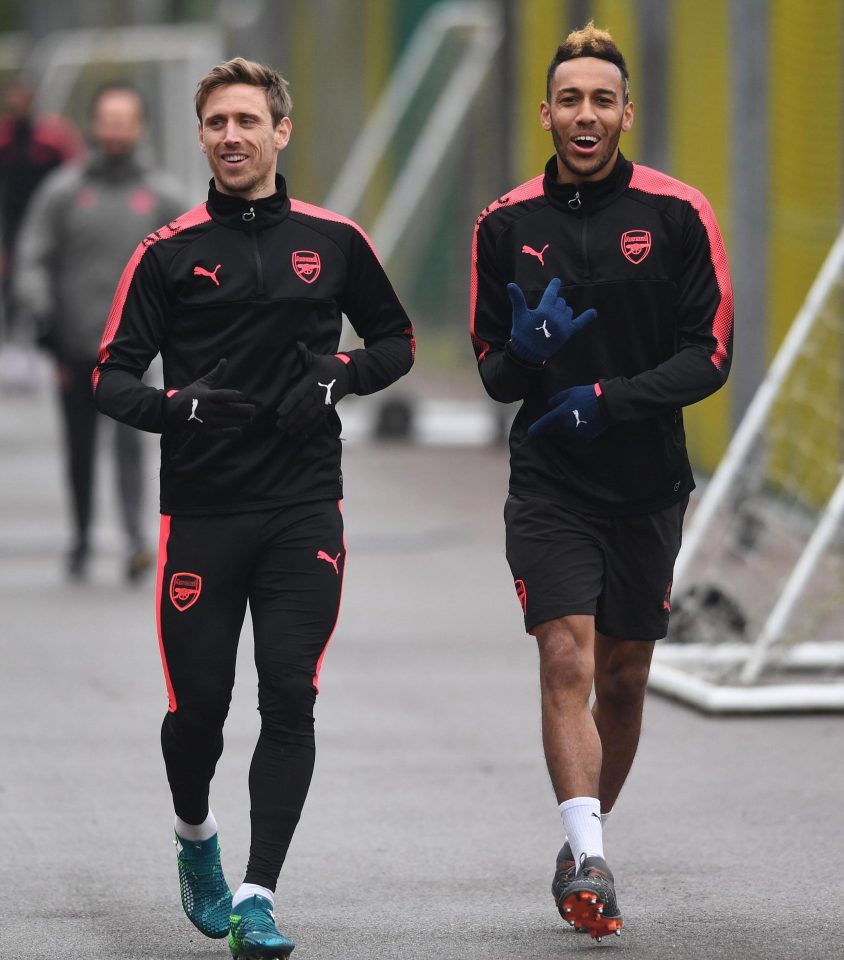  Nacho Monreal with Pierre-Emerick Aubameyang, who is ineligible to face CSKA