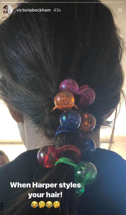  Harper has showed off her style credentials by decorating mum Victoria's hair