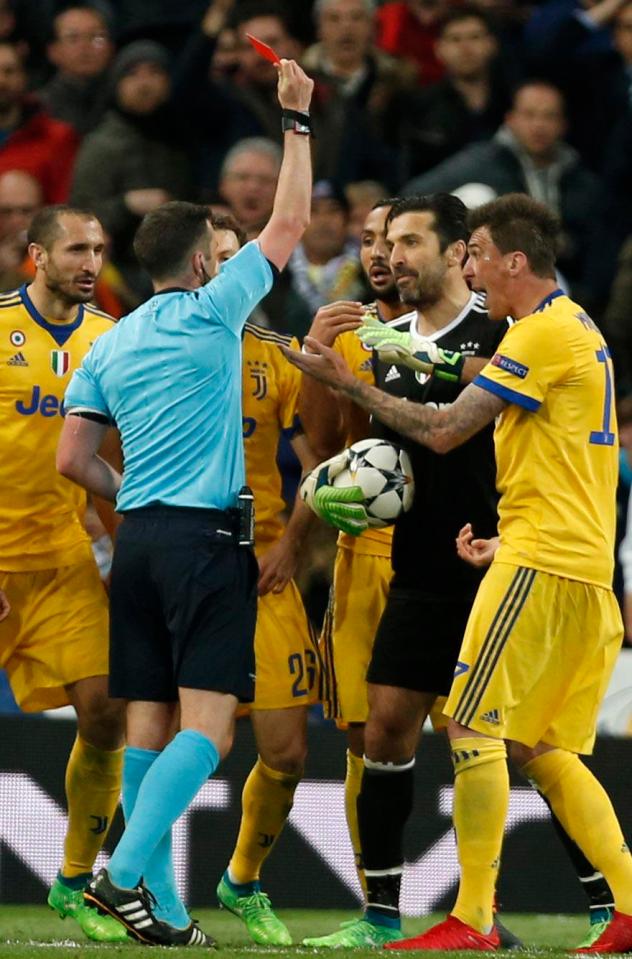  Gianluigi Buffon was shown a straight red card in potentially his final Champions League appearance