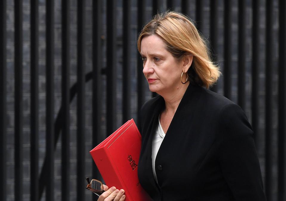 Home Secretary Amber Rudd seen leaving Downing Street after the emergency War Cabinet meeting