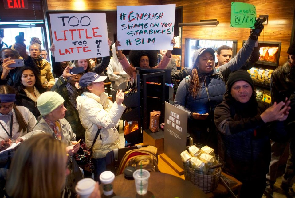  Demonstrators blasted the coffee chain for being 'racist'