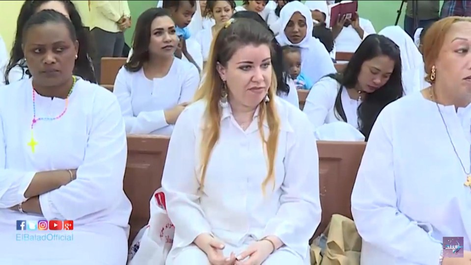 Laura Plummer pictured inside a makeshift church at Egypt’s Al Qanater prison during religious prayers