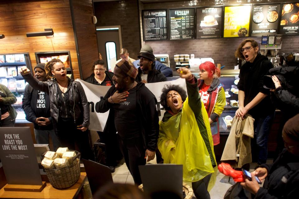  Crowds stormed the Philadelphia branch to protest about the arrests