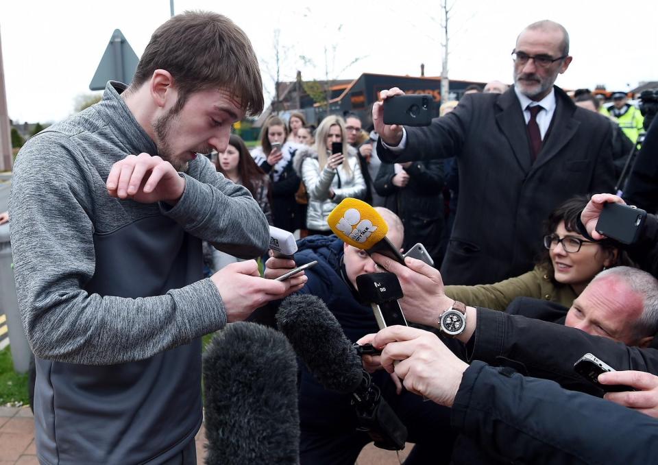 The distraught dad reads out a statement to journalists hours after the verdict