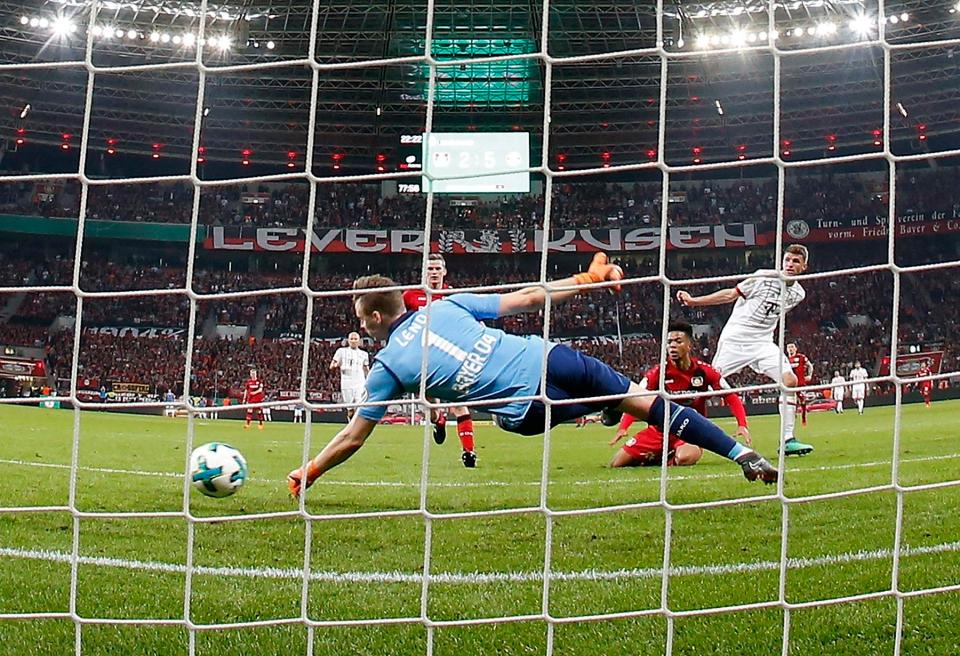  Thomas Muller swivelled in the box to bag his hat-trick and Bayern's sixth of the evening