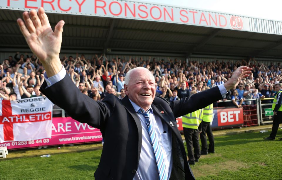  Wigan owner Dave Wheelan celebrates his sides promotion