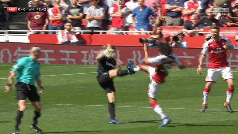 Elneny appeared to make contact with Mark Noble's boot as the pair vied for a bouncing ball on the edge of Arsenal's box