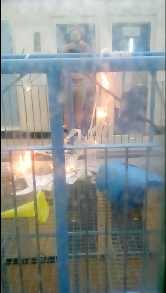  Footage obtained by The Sun shows inmates setting fire to toilet roll and bedding