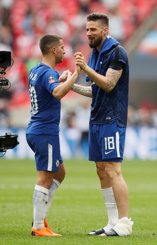  Olivier Giroud and Eden Hazard are striking up a decent relationship