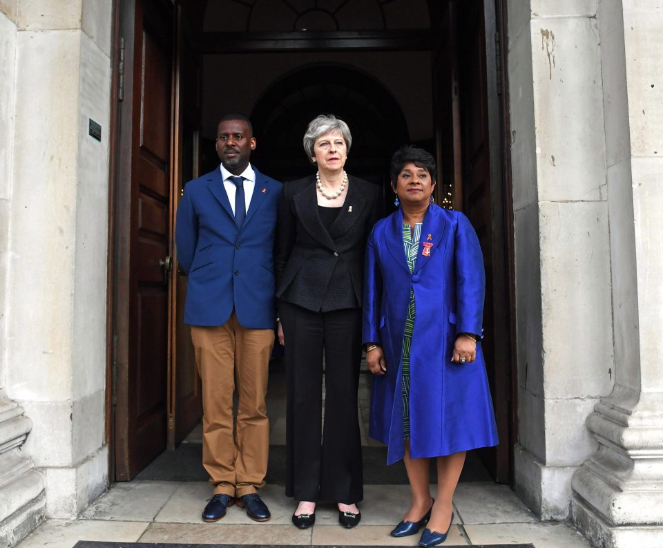  Theresa May with Stephen Lawrence's parents, Neville and Doreen