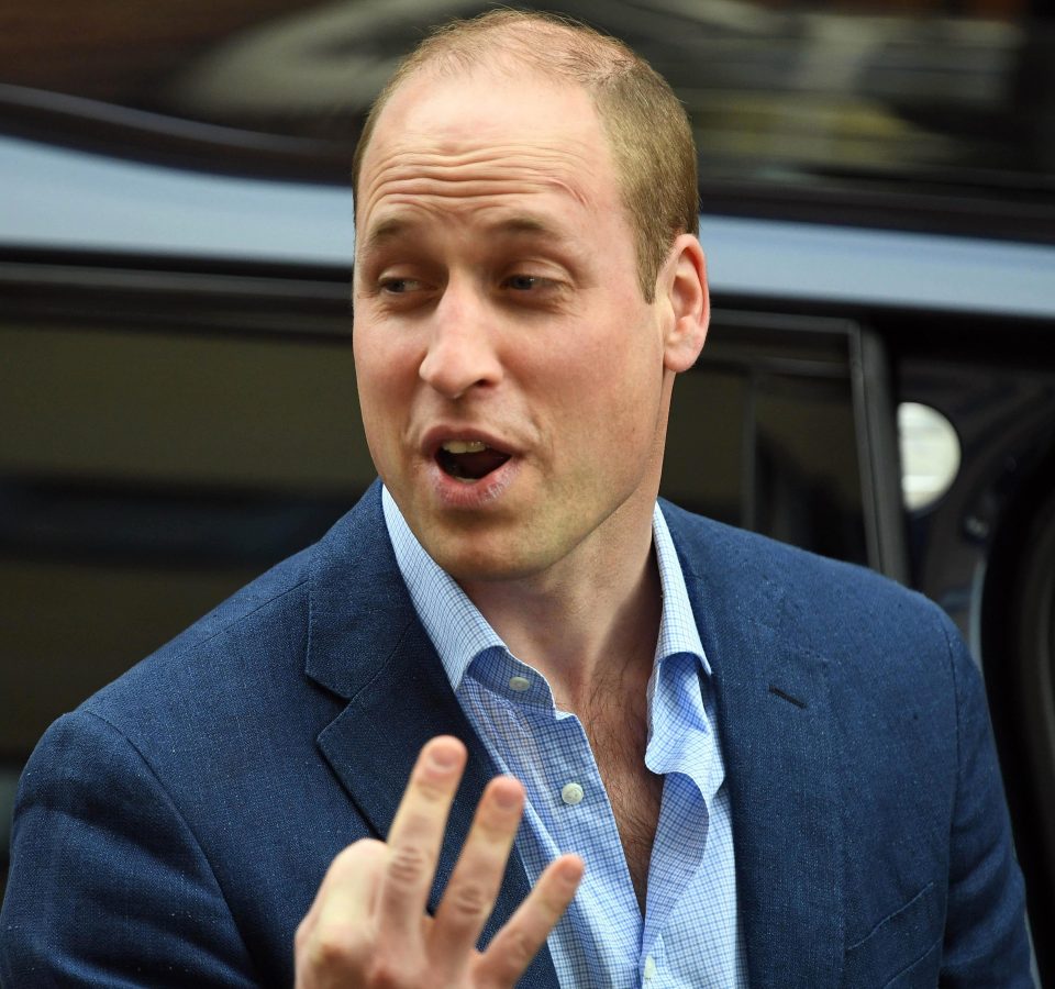  Prince William gestured with three fingers as he joked he now had 'thrice the worry'