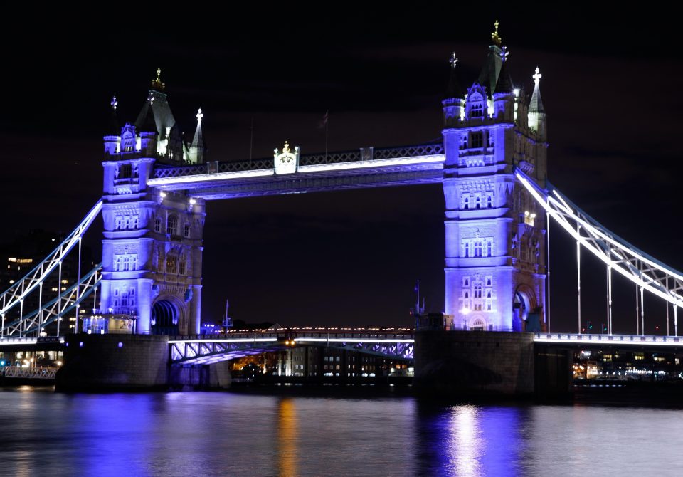  Tower Bridge was illuminated in red, white and blue to celebrate the baby