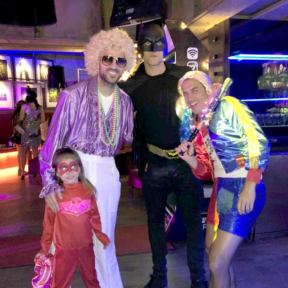  Cesc Fabregas, left, and Pedro, right, wore some jazzy outfits, while Marcos Alonso came dressed as Batman