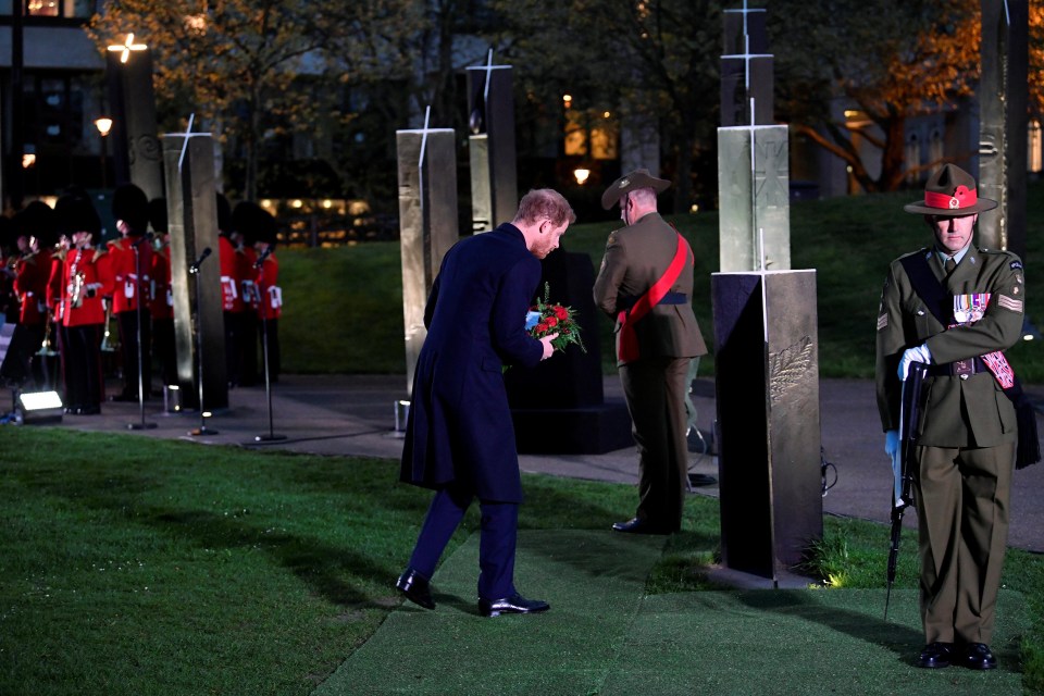 Prince Harry earlier laid a wreath at Wellington Arch at a dawn service