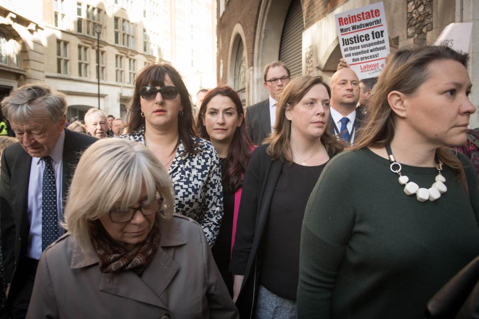  Ruth Smeeth, left, in sunglasses, was flanked by fellow Labour MPs as she arrived at a hearing into anti-Semitism