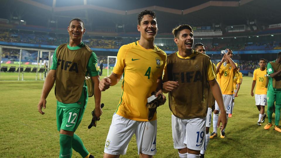  Lucas Halter, centre, celebrates a win over Spain in an Under-17 World Cup group-stage game