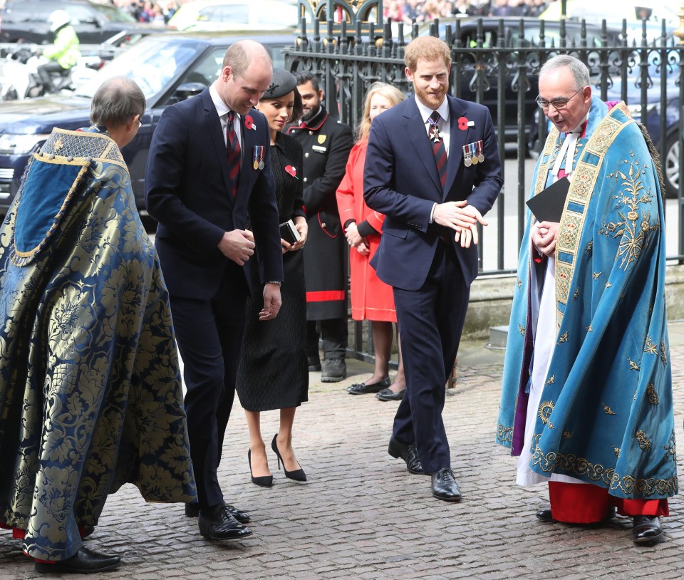 The Duke of Cambridge, Meghan Markle and Prince Harry arrive for an Anzac Day service at Westminster Abbey