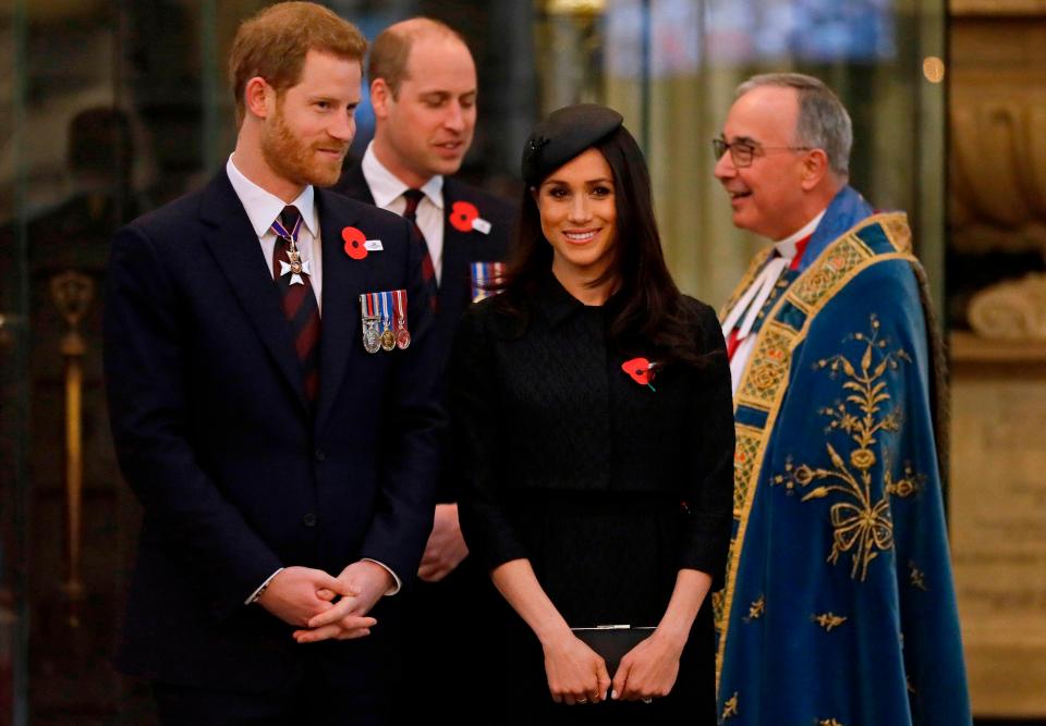  Prince Harry and his bride-to-be Meghan attended an Anzac Day ceremony with William yesterday