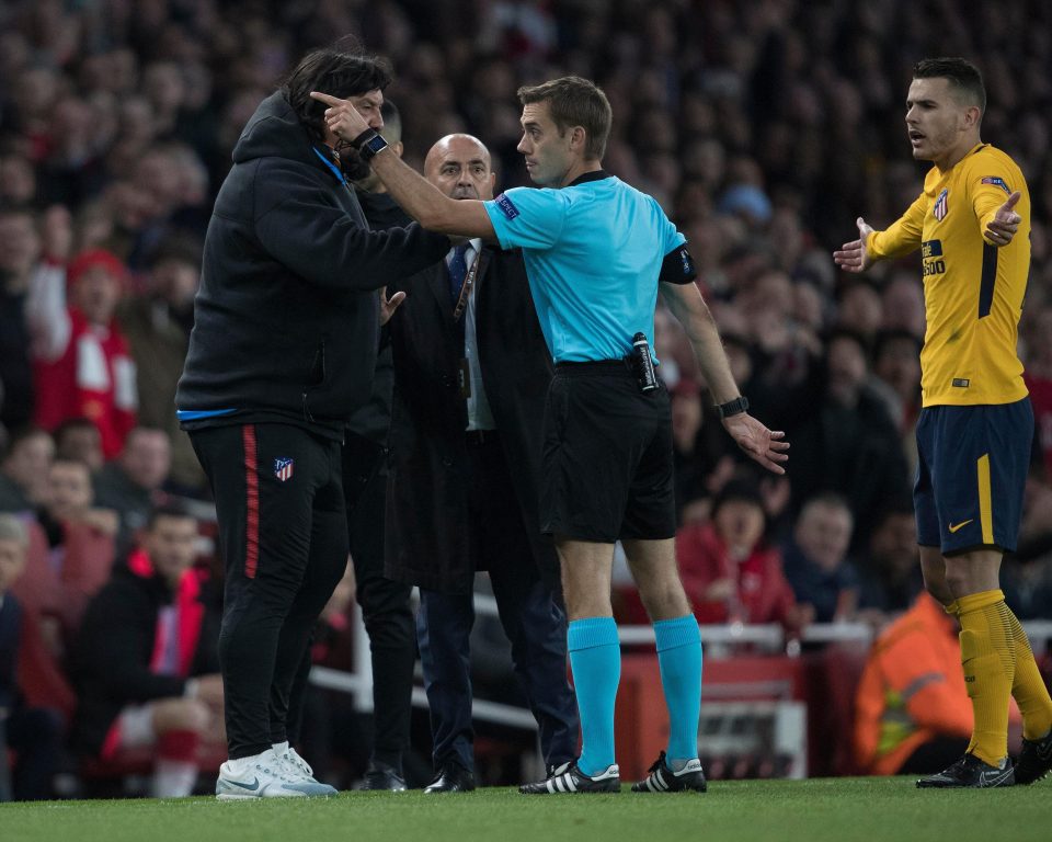  Referee Clement Turpin sends Diego Simeone to the stands