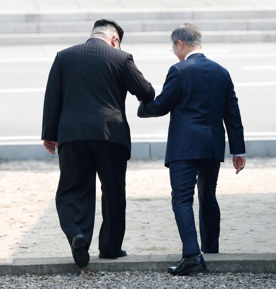  Jong-un was aided by his rival South Korean President as he arrived for historic peace talks