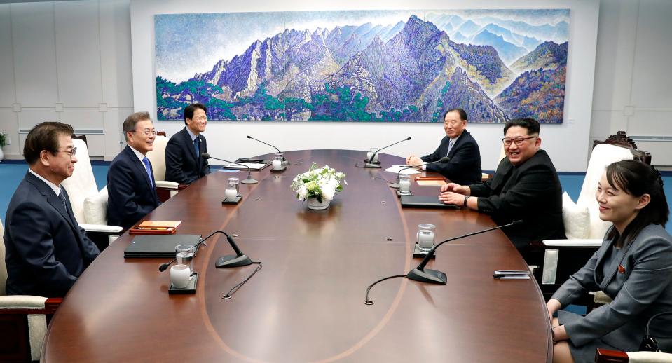  Kim's sister Kim Yo Jong, far right, was invited to join the talks at the table