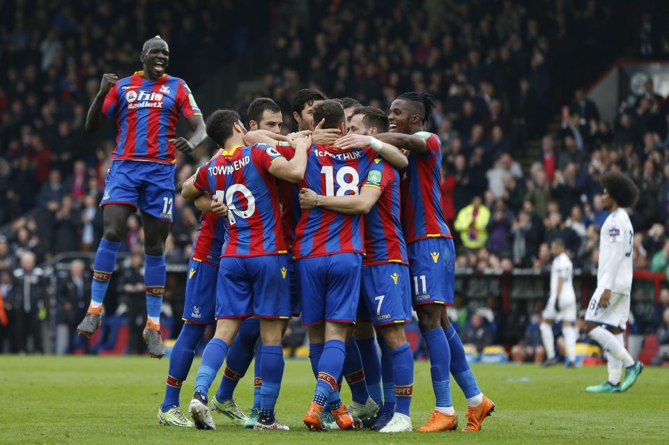  Crystal Palace erupt in celebration after taking a two-goal lead