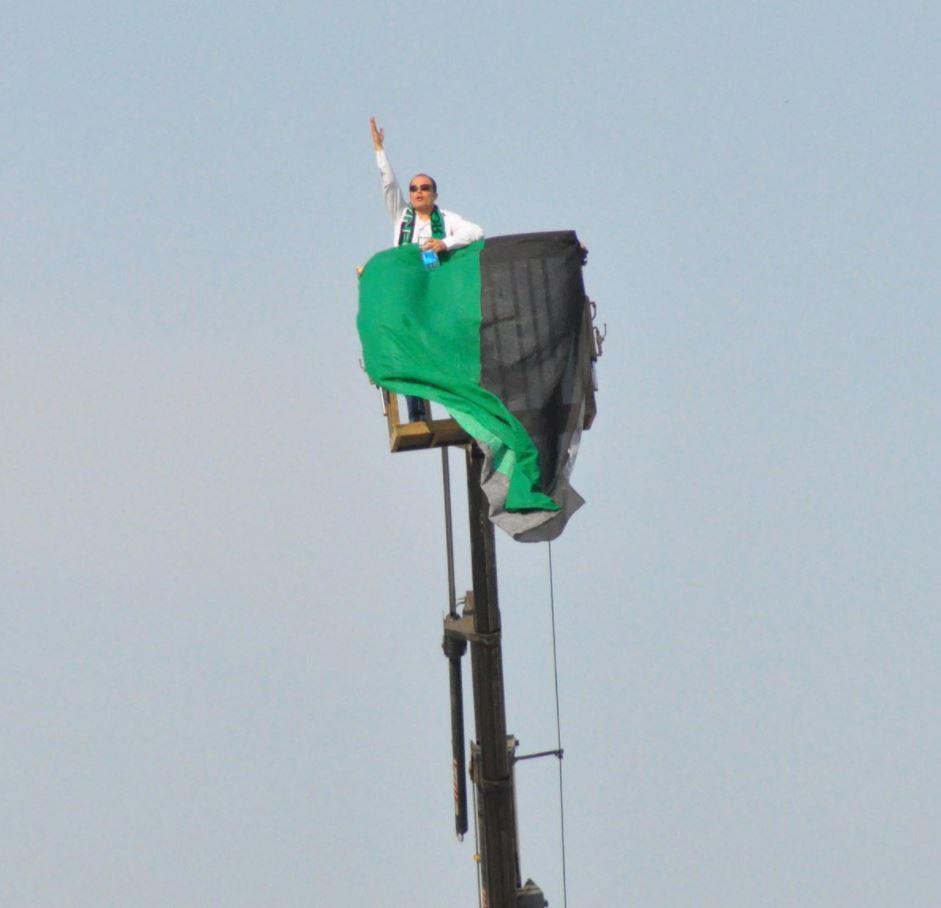 Police eventually put an end to the supporter's crane stunt