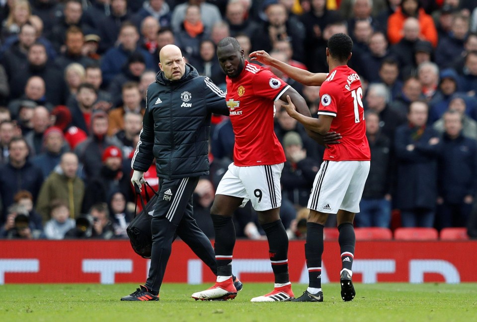 The burly Belgian striker was then helped of the pitch as he was replaced by Marcus Rashford