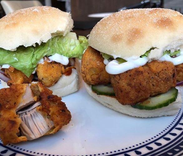  Sam made these southern friend jackfruit burgers with the caption 'who needs KFC'