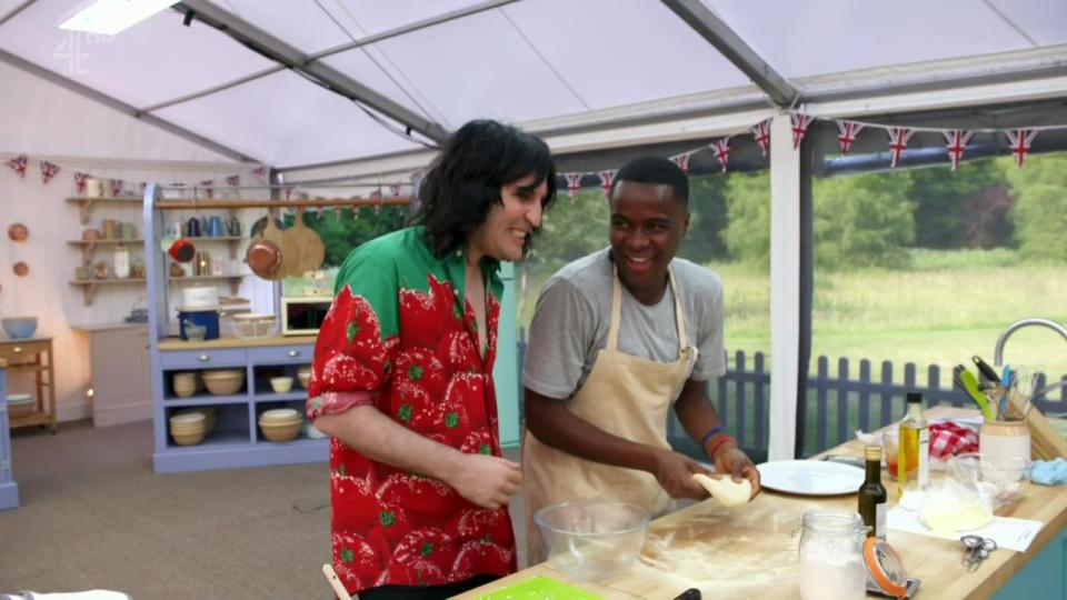  The mighty bake - Liam has a laugh with Noel Fielding during the show