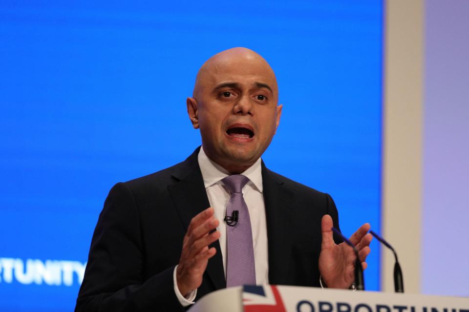  Home Secretary Sajid Javid speaking at the Conservative Party annual conference at the International Convention Centre, Birmingham