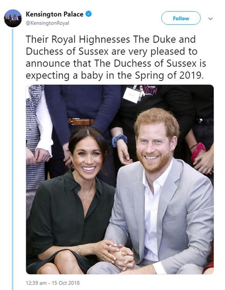  The Duke and Duchess of Sussex confirmed their happy news on October 15, 2018