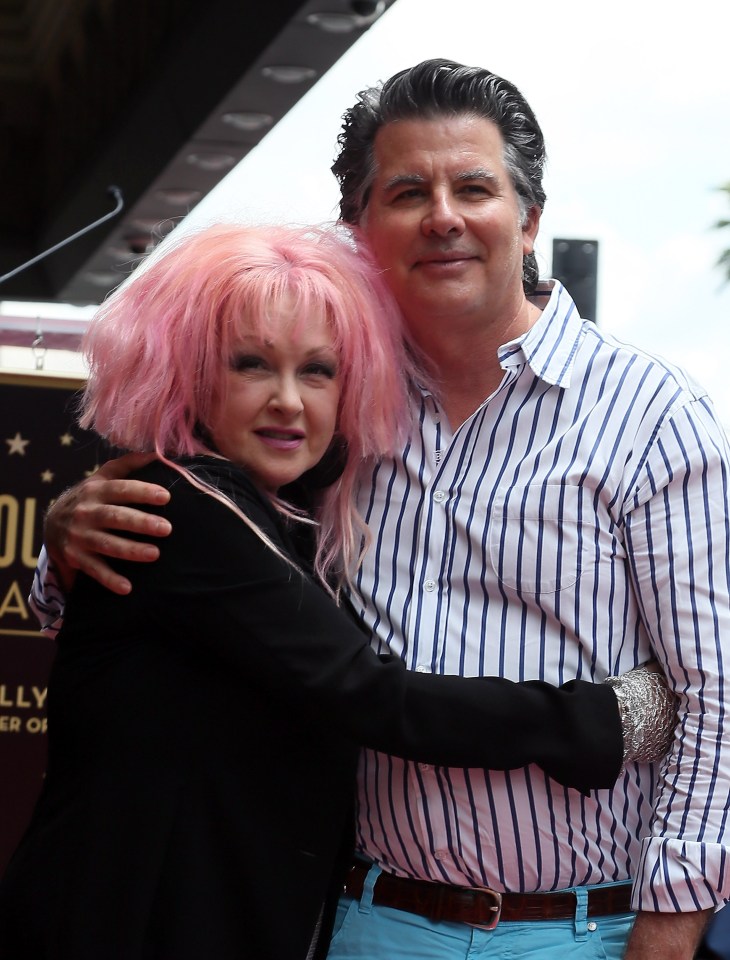 Cyndi Lauper and husband actor David Thornton attend Cyndi Lauper and Harvey Fierstein being honored with a Double Star ceremony on the Hollywood Walk of Fame on April 11, 2016 in Hollywood