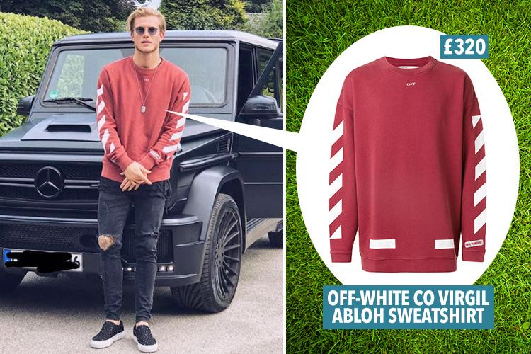  Loris Karius posing beside his custom Mercedes G Class in an Off-White sweatshirt